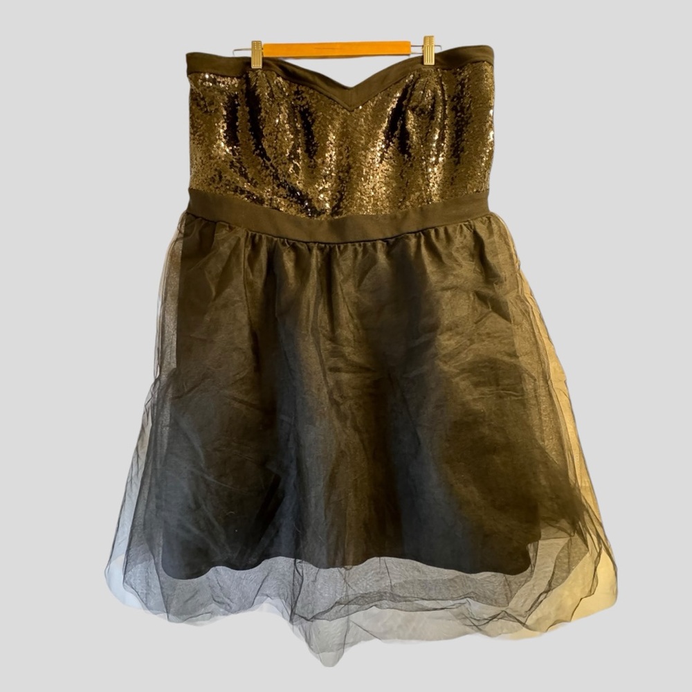 Michel Studio Women’s Dress Size 22 Black Strapless Sequins Tulle Skirt Lined - Picture 1 of 16